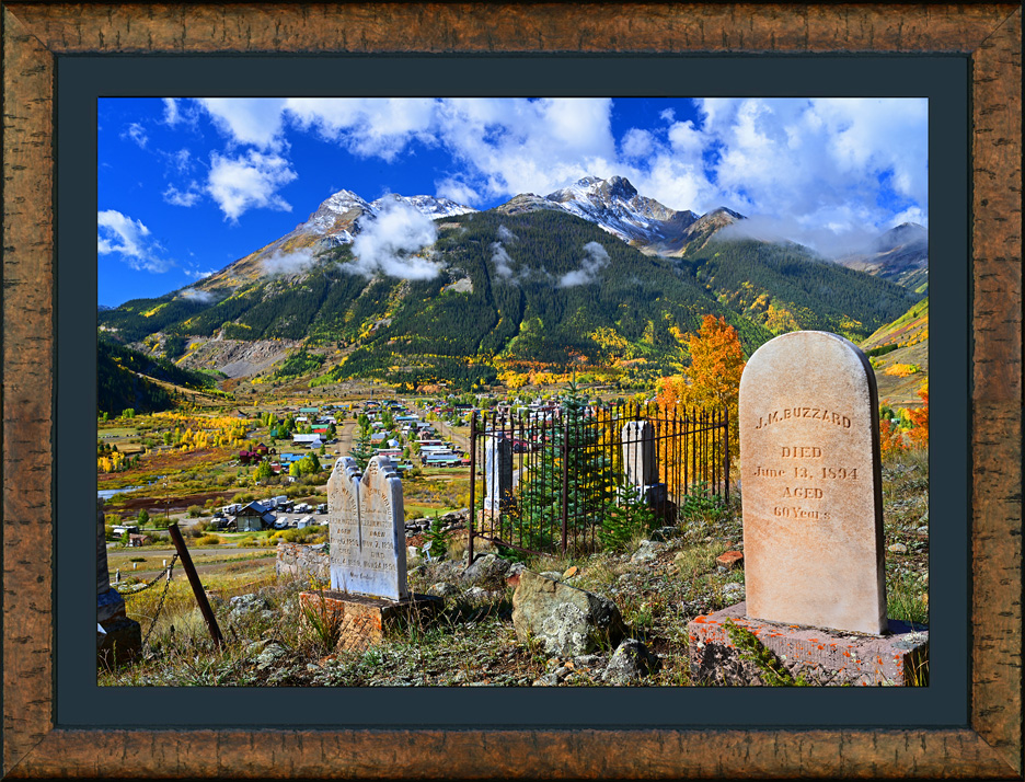 framed hillside cemetery